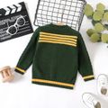 Baby Boy Letter Pattern Button Front Long-sleeve Knitted Cardigan Dark Green image 3