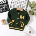 Baby Boy Letter Pattern Button Front Long-sleeve Knitted Cardigan Dark Green image 1