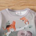 2pcs Baby Boy Animal Print Long-sleeve Sweatshirt and Solid Ribbed Pants Set blackishgreen