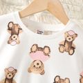 2pcs Kid Girl Bear Print Long-sleeve Tee and Pink Pants Set White image 3