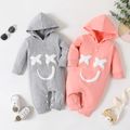 100% Cotton Baby Boy/Girl Glow In The Dark Print Hooded Long-sleeve Jumpsuit Pink