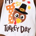 Thanksgiving Day 2pcs Baby Boy 95% Cotton Long-sleeve Turkey & Letter Print Romper with Hat Set ColorBlock