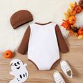 Thanksgiving Day 2pcs Baby Boy 95% Cotton Long-sleeve Turkey & Letter Print Romper with Hat Set ColorBlock image 2