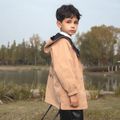 Kid Boy Letter Print Reversible Button Design Hooded Coat Khaki