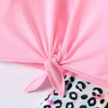 2pcs Kid Girl Pocket Design Tie Knot Long-sleeve Tee and Leopard Print Leggings Set Pink