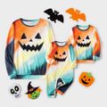 Halloween Pumpkin Face Print Rainbow Ombre Long-sleeve Sweatshirts for Mom and Me ColorBlock