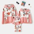 Mommy and Me Pink Spliced Floral Print Long-sleeve Hoodies Pink image 1