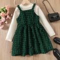 2pcs Kid Girl Christmas Long-sleeve Tee and Textured Green Cami Dress Set Green image 1