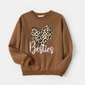Mommy and Me Long-sleeve Leopard Heart & Letter Print Brown Sweatshirts Brown