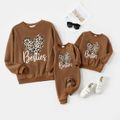 Mommy and Me Long-sleeve Leopard Heart & Letter Print Brown Sweatshirts Brown image 1