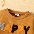 2pcs Toddler Boy/Girl Letter Embroidered Waffle Sweatshirt and Pants Set YellowBrown