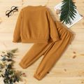 2pcs Toddler Boy/Girl Letter Embroidered Waffle Sweatshirt and Pants Set YellowBrown