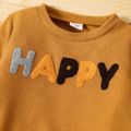 2pcs Toddler Boy/Girl Letter Embroidered Waffle Sweatshirt and Pants Set YellowBrown image 4