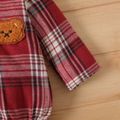 100% Cotton Baby Boy/Girl Bear Decor Hooded Long-sleeve Button Front Plaid Romper Red image 4