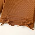 2pcs Baby Girl Solid Rib Knit Bow Front Off Shoulder Long-sleeve Top and Flared Pants Set YellowBrown image 4