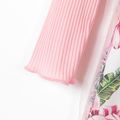 Kid Girl Floral Print Splice Ruffle Collar Mesh Design Long-sleeve Dress Pink