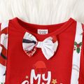 Christmas 2pcs Baby Boy Long-sleeve Letter Graphic Gentleman Romper and Allover Print Pants Set Red-2 image 3