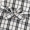 Baby Girl Rib Knit Spliced Plaid Tweed Belted Long-sleeve Dress White