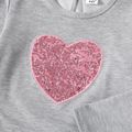 2pcs Kid Girl Faux-two Heart Print Sequined Long-sleeve Tee and Leggings Set Grey image 3