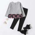 2pcs Kid Girl Faux-two Heart Print Sequined Long-sleeve Tee and Leggings Set Grey