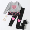 2pcs Kid Girl Faux-two Heart Print Sequined Long-sleeve Tee and Leggings Set Grey image 1