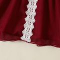 Baby Girl 2pcs Faux-two Bow and Lace Decor Mesh Layered Long-sleeve Burgundy Dress with Headband Set Burgundy