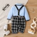 2pcs Baby Boy 95% Cotton Long-sleeve Polo Shirt and Plaid Overalls Set Blue