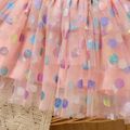 Baby Girl 95% Cotton Long-sleeve Elephant Print Ruffle Trim Spliced Glitter Polka Dots Mesh Dress Pink