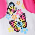 2pcs Kid Girl Faux-two Butterfly Print Long-sleeve Tee and Straight Pink Pants Set Hot Pink