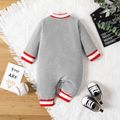Baby Boy/Girl 95% Cotton Long-sleeve Letter Print Contrast Color Jumpsuit Grey