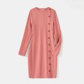 Mommy and Me Long-sleeve Button Front Pink Rib Knit Bodycon Dress incarnadinepink