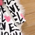 2pcs Kid Girl Letter Heart Allover Print Long-sleeve Dress and Fleece Vest Set Pink