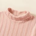 2pcs Kid Girl Solid Color Turtleneck Cable Knit Textured Sweatshirt and Pants Set Pink image 4