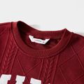 Mommy and Me Long-sleeve Letter Embroidered Cable Knit Textured Sweatshirts and Sweatpants Sets WineRed
