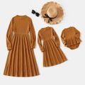 Brown Rib Knit Mock Neck Long-sleeve Midi Dress for Mom and Me dilutebrown