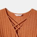 Family Matching Long-sleeve Solid Rib Knit Belted Midi Dresses and Button Up Plaid Shirts Sets Orange