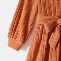 Family Matching Long-sleeve Solid Rib Knit Belted Midi Dresses and Button Up Plaid Shirts Sets Orange image 4