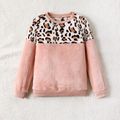 Leopard Spliced Pink Long-sleeve Fuzzy Pullover for Mom and Me Pink image 2