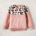 Leopard Spliced Pink Long-sleeve Fuzzy Pullover for Mom and Me Pink image 5