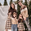 Family Matching Long-sleeve Mock Neck Rib Knit Spliced Plaid Dresses and Colorblock Tops Sets ColorBlock image 2