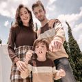 Family Matching Long-sleeve Mock Neck Rib Knit Spliced Plaid Dresses and Colorblock Tops Sets ColorBlock image 3