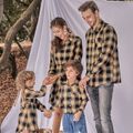 Family Matching Long-sleeve Button Front Plaid Shirts and Dresses Sets Apricot Yellow image 3