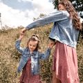 Light Blue Lapel Button Down Long-sleeve Distressed Denim Jacket for Mom and Me Light Blue image 3