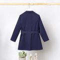 Kid Boy/Kid Girl Solid Color Lapel Collar Double Breasted Belted Trench Coat Deep Blue image 3