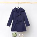 Kid Boy/Kid Girl Solid Color Lapel Collar Double Breasted Belted Trench Coat Deep Blue image 1