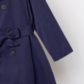 Kid Boy/Kid Girl Solid Color Lapel Collar Double Breasted Belted Trench Coat Deep Blue image 5