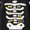 2pcs Kid Boy Halloween Luminous Skeleton Print Black Pullover Sweatshirt and Pants Set Black image 4