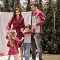 Family Matching 95% Cotton Striped Spliced T-shirts and Solid Surplice Neck Long-sleeve Dresses Sets Deep Magenta image 2