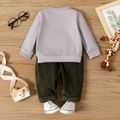 2pcs Baby Boy Animal Print Long-sleeve Sweatshirt and Solid Ribbed Pants Set blackishgreen image 2