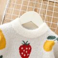 Toddler Girl Fruit Pattern White Knit Sweater White